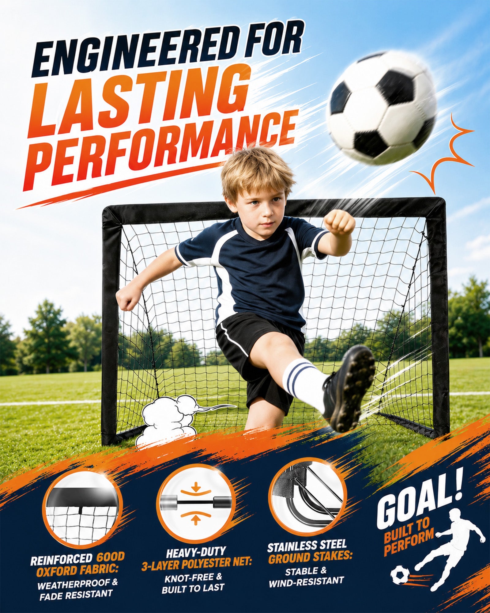 Kids Soccer Goals for Backyard Lawn Beach Set of 2, 6x4ft/4x3ft Portable Soccer Nets, Kids Soccer Net Training Equipment with Soccer Ball, inflator, Ladder, Cones, Targets for Boys & Girls