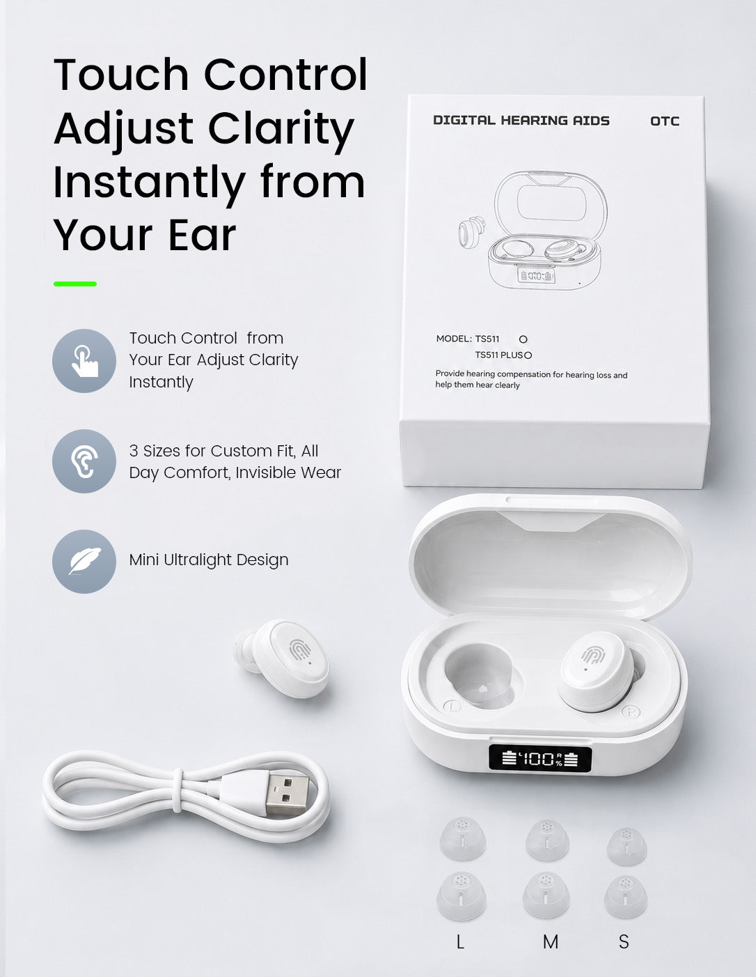 Hearing Aids For Seniors, AI DPS, Bluetooth Wireless, Digital Rechargeable