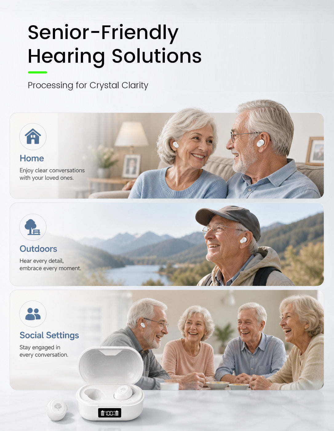 Hearing Aids For Seniors, AI DPS, Bluetooth Wireless, Digital Rechargeable